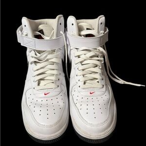 Nike White and Red High-Top Sneakers